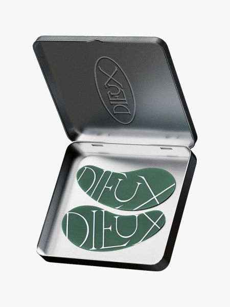 Dieux Forever Eye Mask in green in metal tin on light grey background